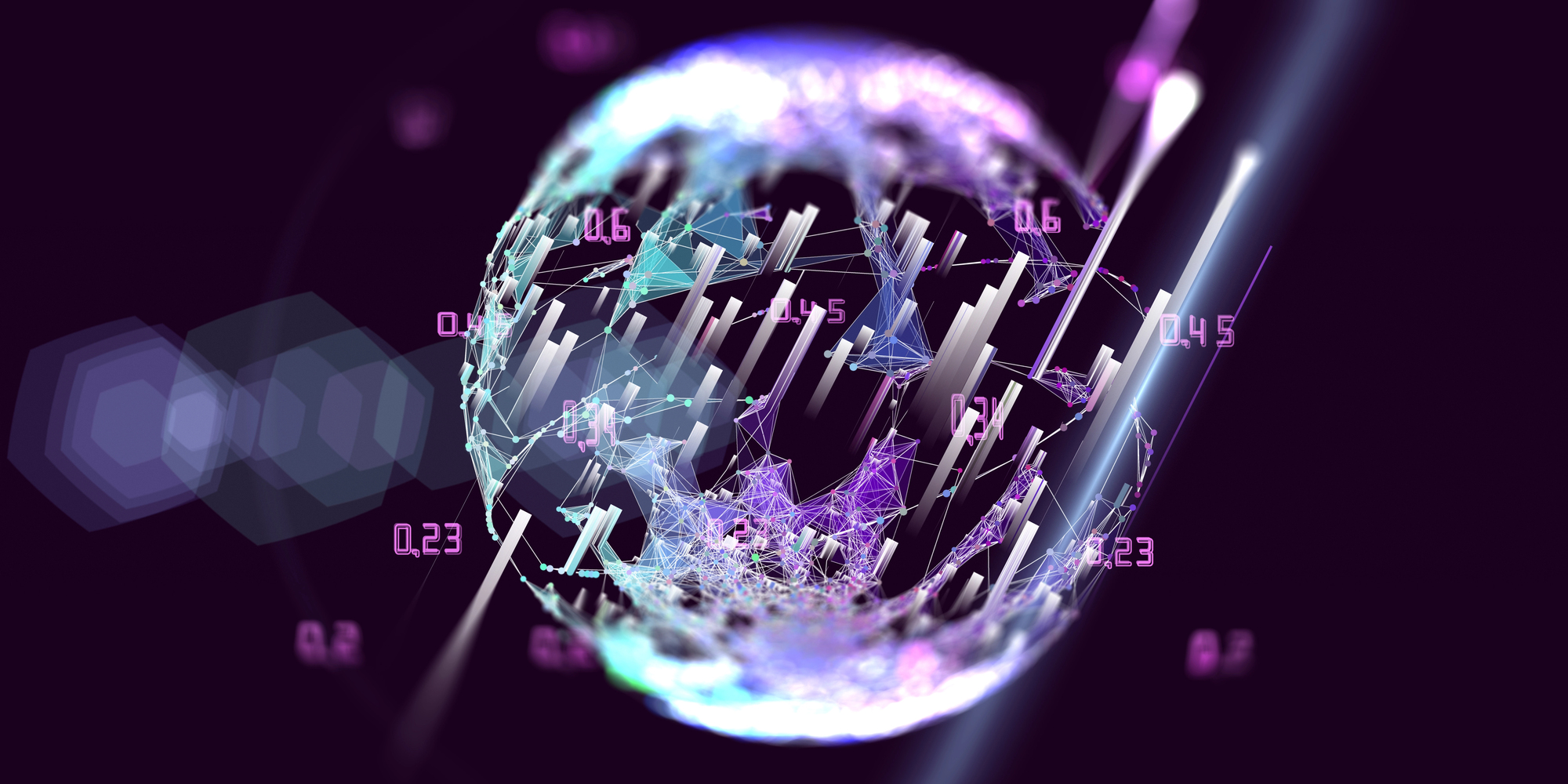 Représentation abstraite d'un globe numérique composé de données