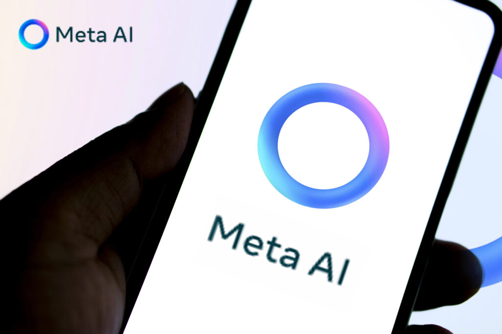 Smartphone affichant le logo circulaire coloré de Meta AI