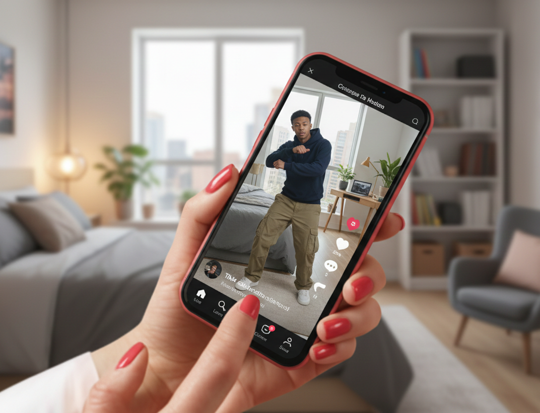 Utilisatrice visionnant une vidéo TikTok sur son smartphone