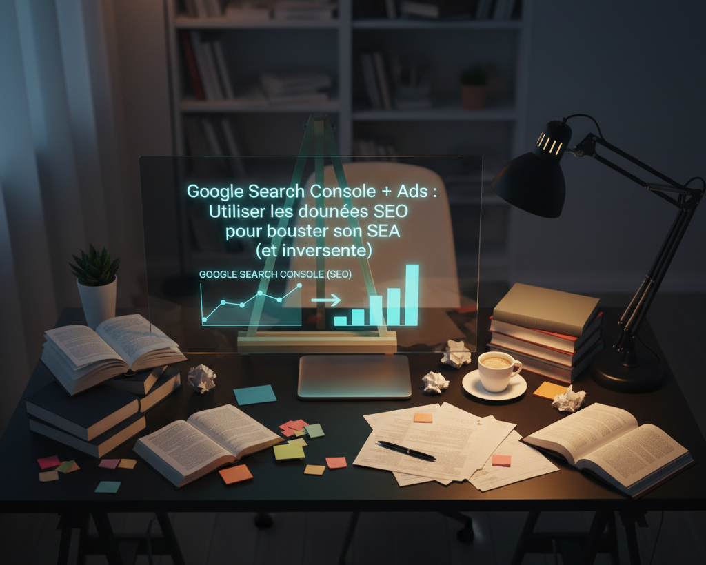 Écran holographique affichant la synergie entre SEO et SEA