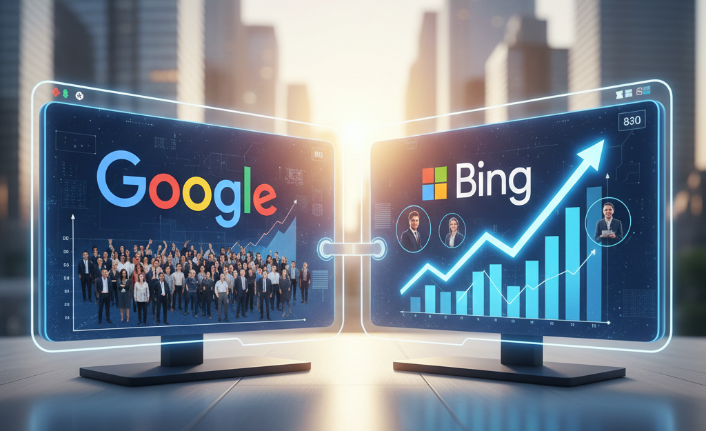 Comparaison de la croissance entre Google et Bing