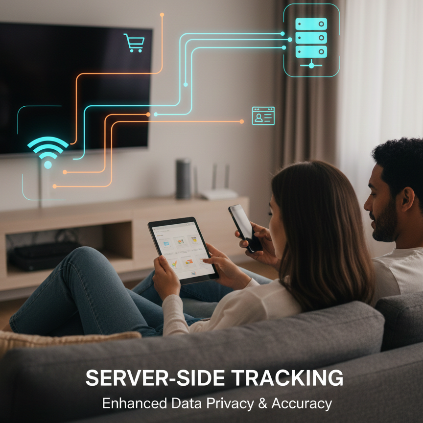 Concept de Server-Side Tracking illustré dans un salon