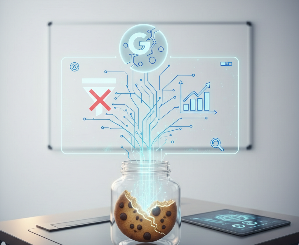 Biscuit brisé dans un bocal relié à une interface numérique