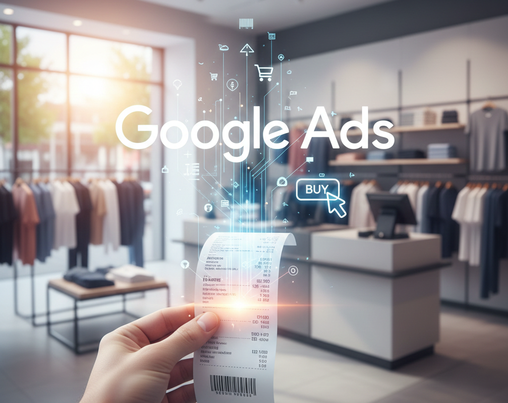 Main tenant un reçu connecté au logo Google Ads.