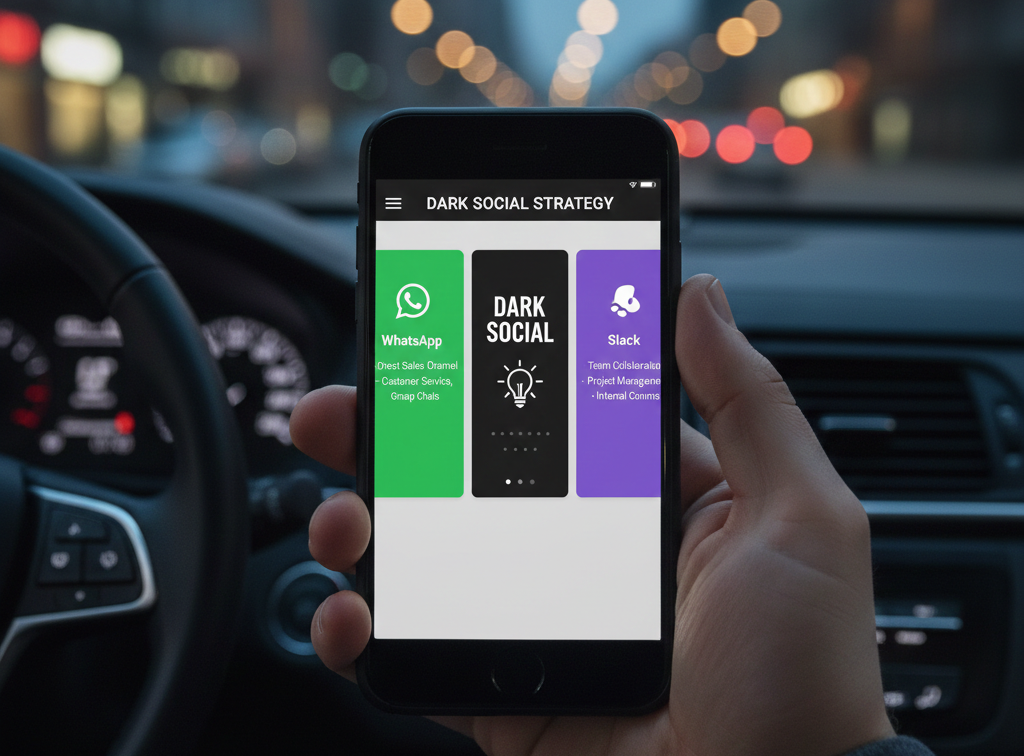 Main tenant un smartphone affichant une stratégie Dark Social