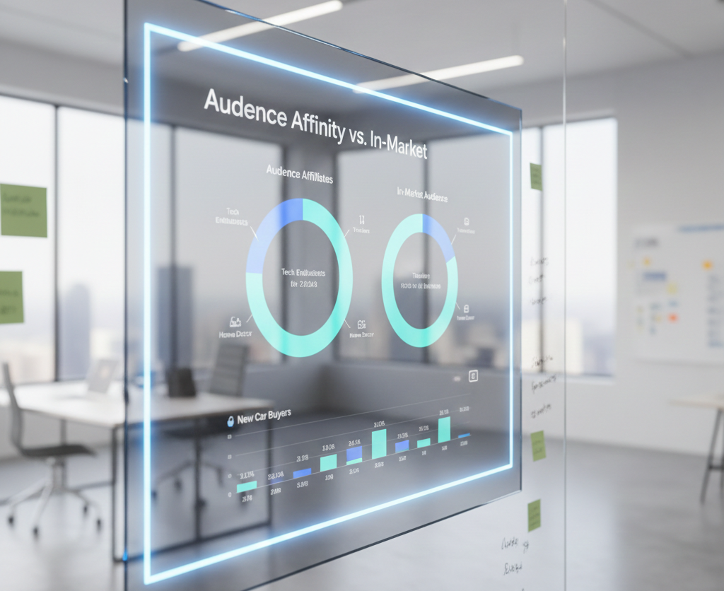 Écran transparent affichant l'analyse comparative des audiences en bureau