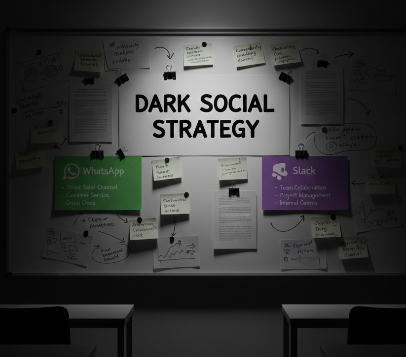Tableau mural présentant une stratégie "Dark Social" détaillée