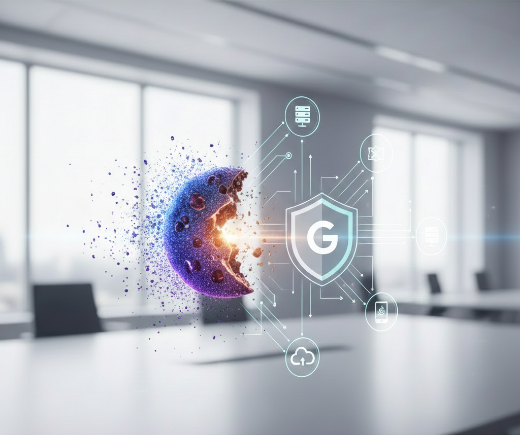 Un biscuit s'effrite contre un bouclier de protection numérique