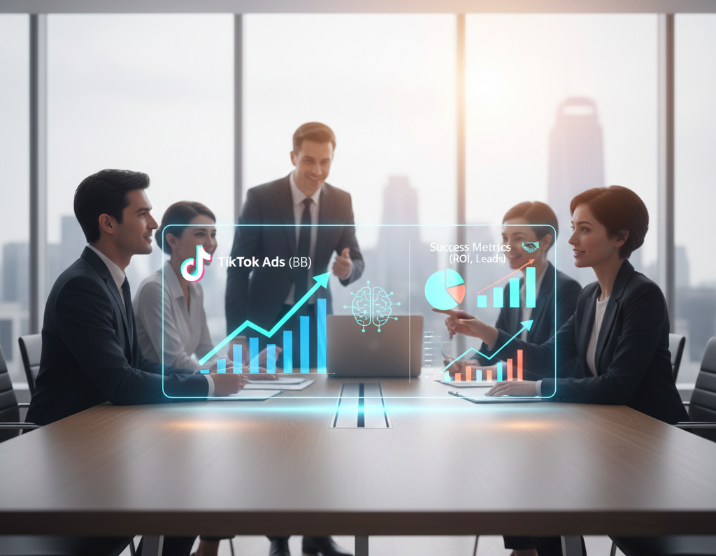 Équipe en réunion analysant une success story TikTok Ads B2B