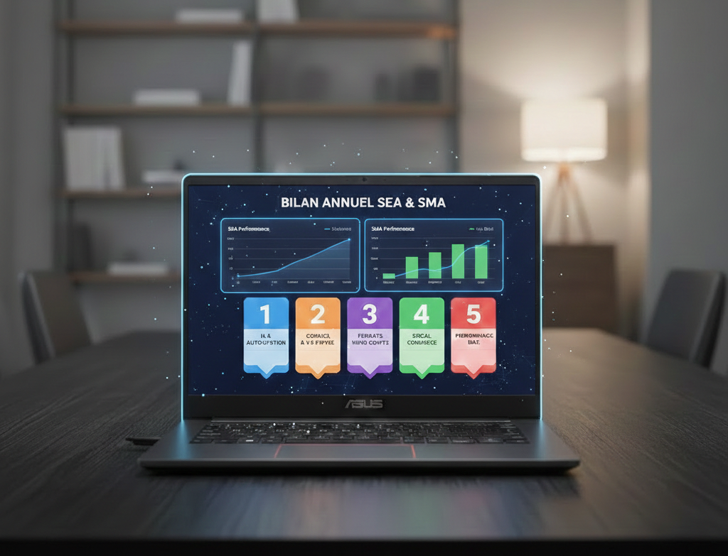 Écran affichant le bilan annuel des stratégies SEA et SMA