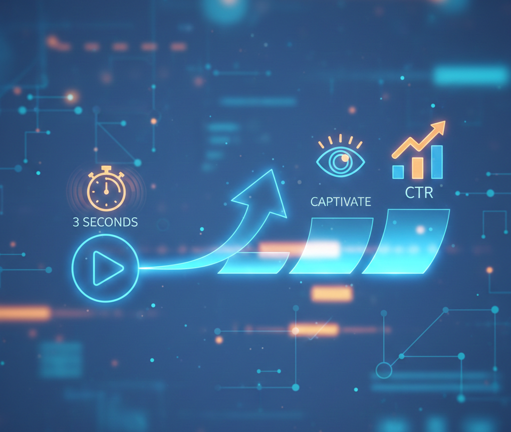 Graphique futuriste illustrant l'engagement vidéo et le taux de clic