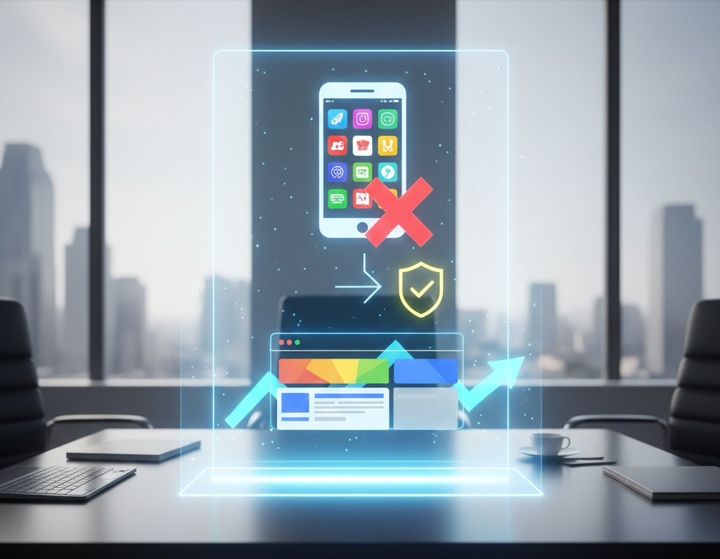 Hologramme montrant le blocage d'applications mobiles en bureau