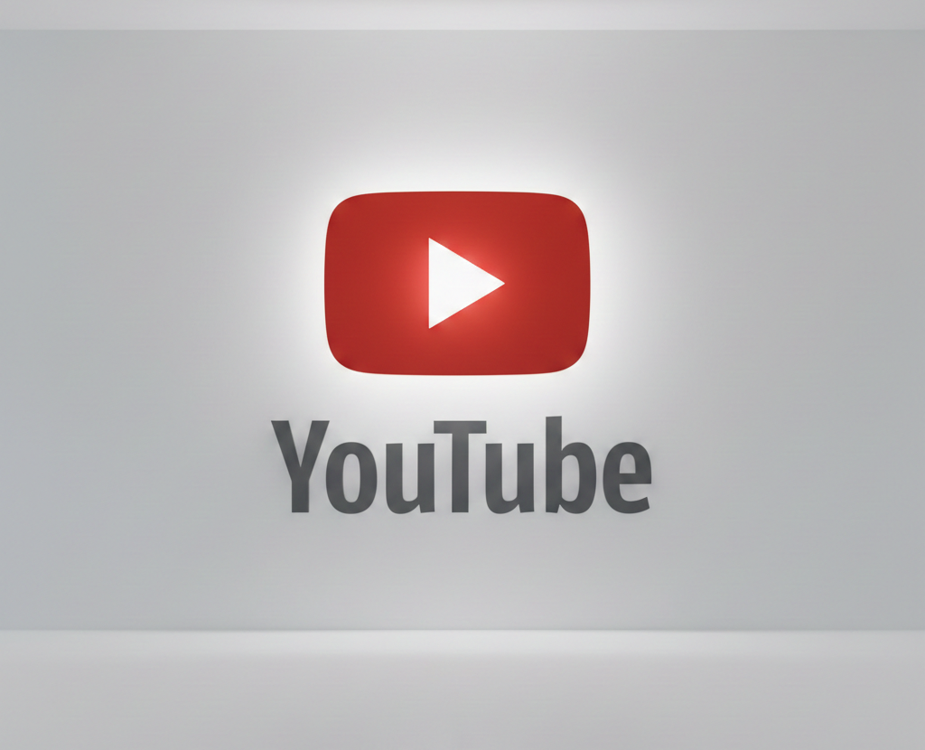 Logo YouTube rouge et blanc centré sur un fond épuré.