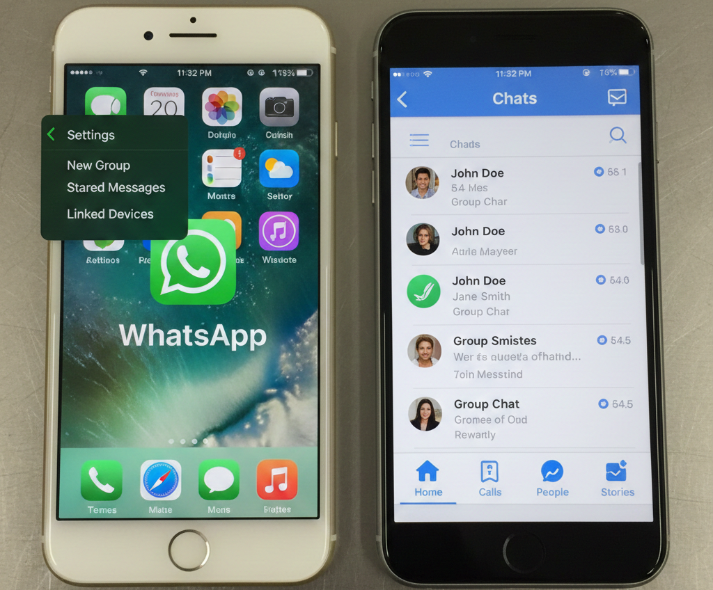Deux téléphones portables affichant des discussions sur des applications de messagerie.