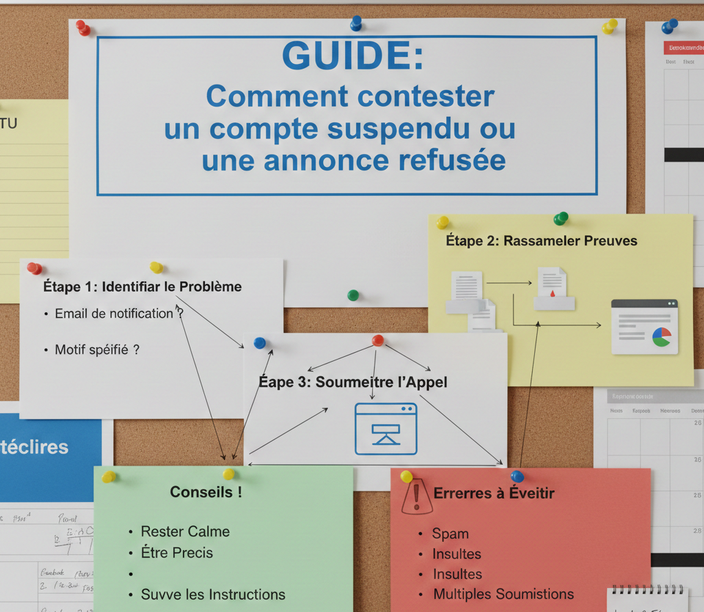 Guide visuel sur tableau pour contester une suspension