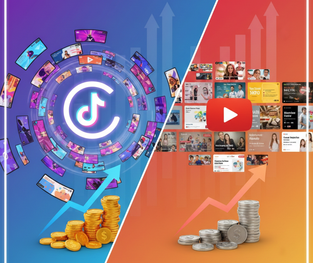 Comparaison visuelle entre les écosystèmes TikTok et YouTube.