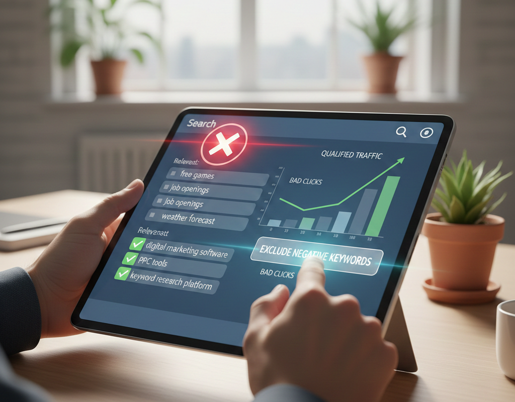 analyse de terme de recherche google ads sur tablette.