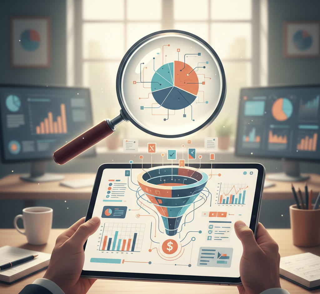 analyse d'un entonnoir de conversion de données sur tablette.