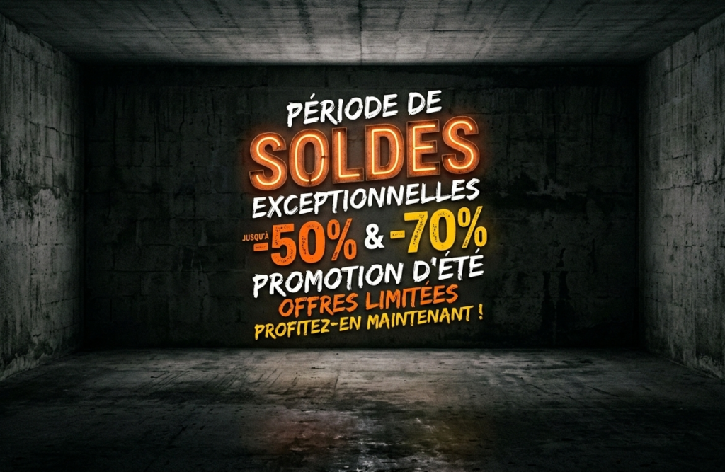 annonce de soldes d'été sur un mur sombre.