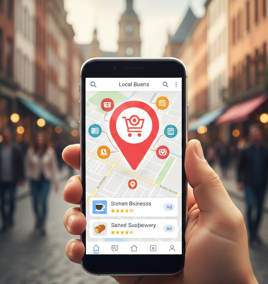 application mobile de commerce local guidant vers des boutiques physiques.