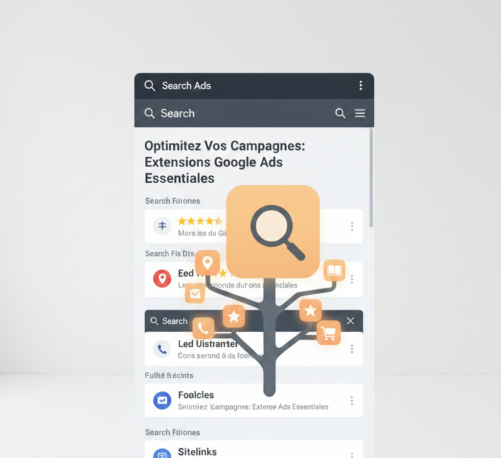 arbre d'icônes d'extensions google ads sur interface mobile.