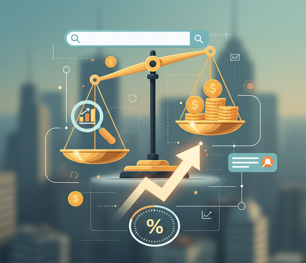 balance équilibrant budget publicitaire et performances de recherche.