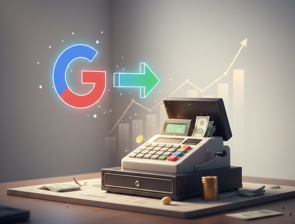 caisse enregistreuse convertissant le trafic google en profits croissants.