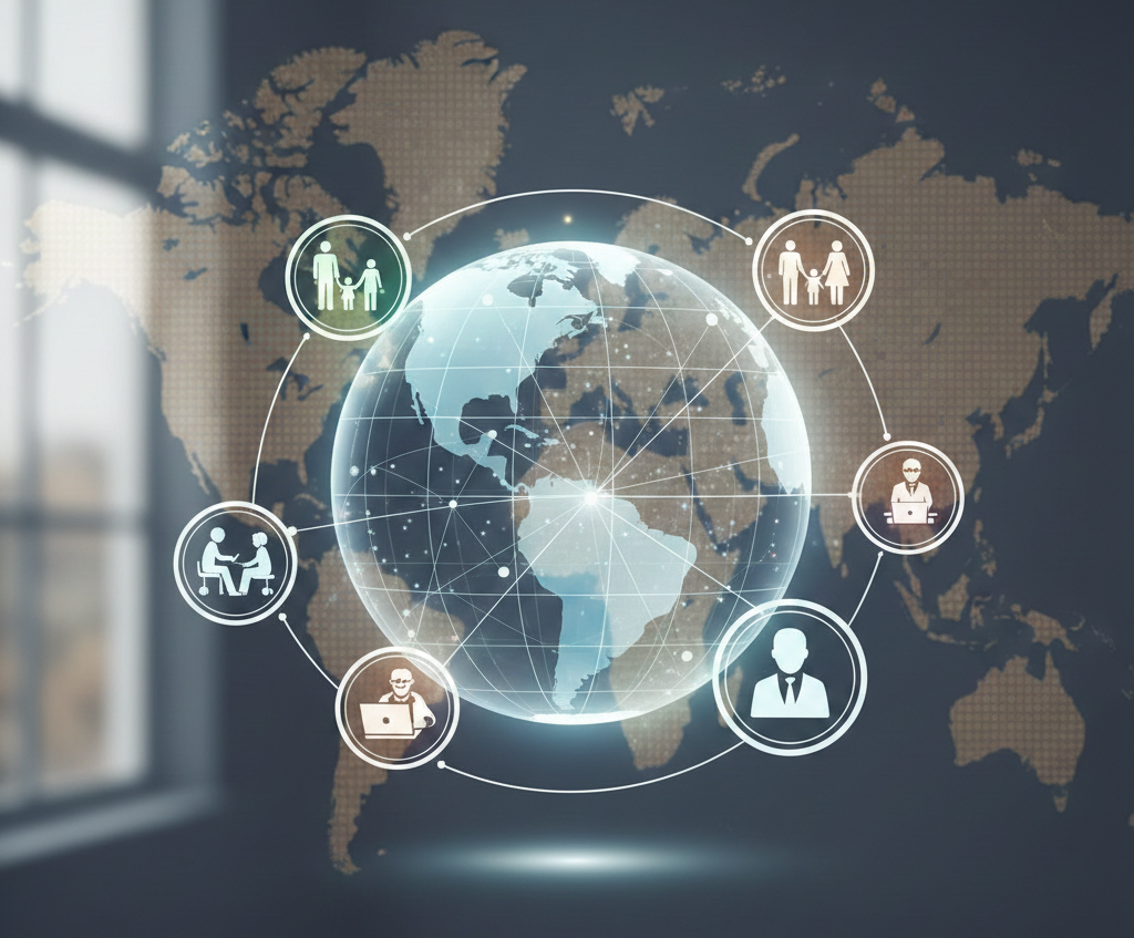 ciblage démographique mondial d'audiences connectées autour du globe.