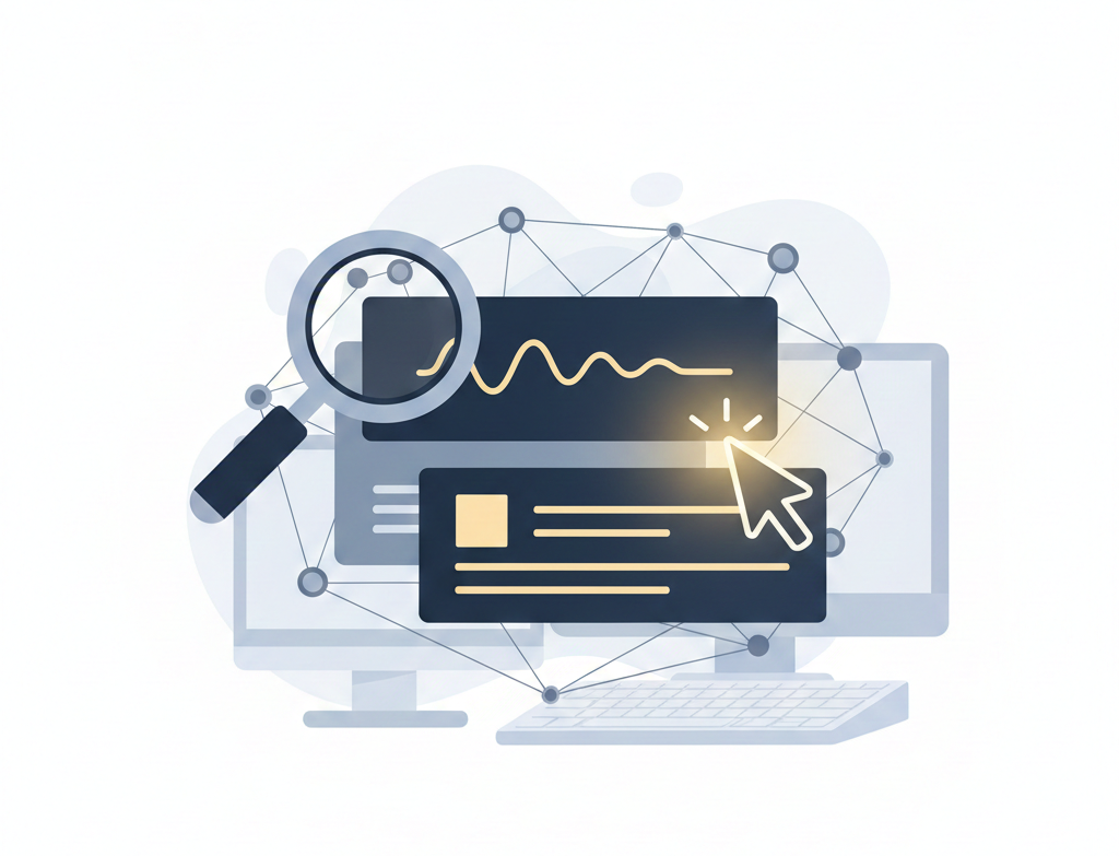 curseur cliquant sur une interface d'analyse de données connectée.