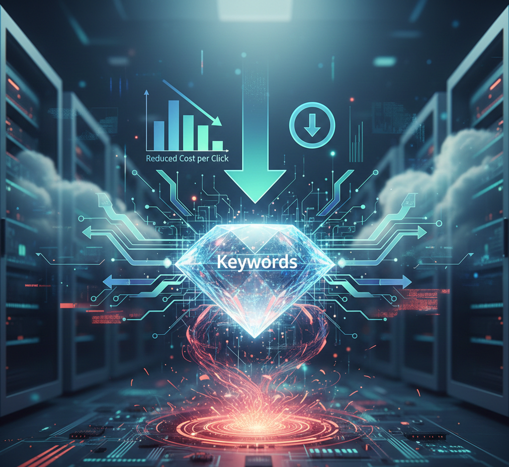diamant keywords et graphique de réduction du coût par clic.