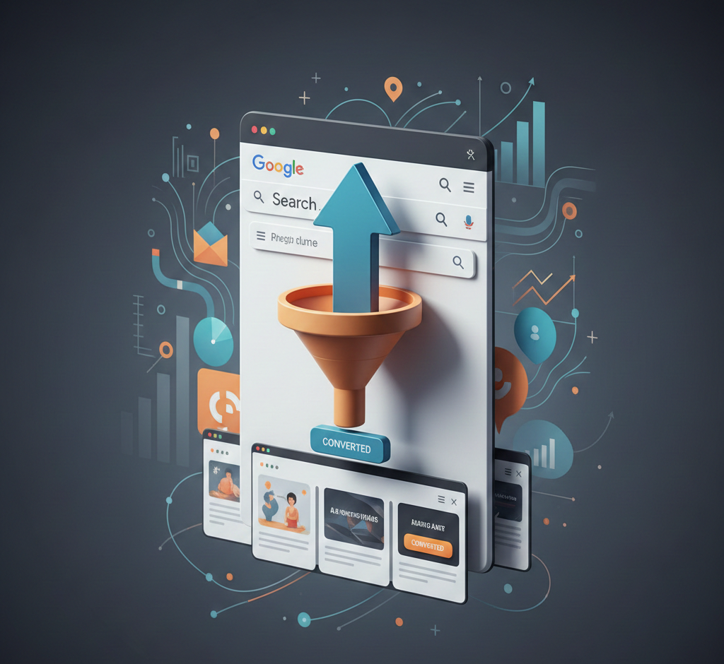entonnoir de conversion 3d sur interface de recherche google.