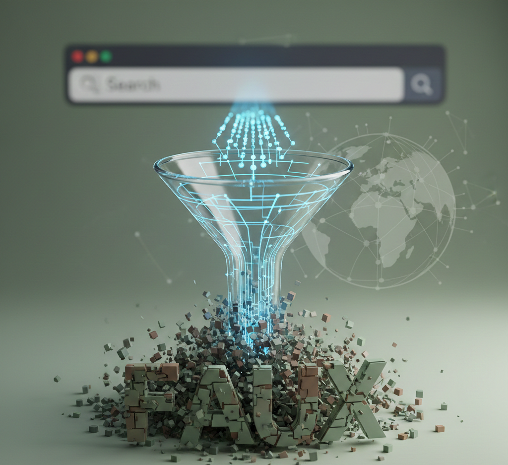 entonnoir numérique filtrant des données vers le mot faux.