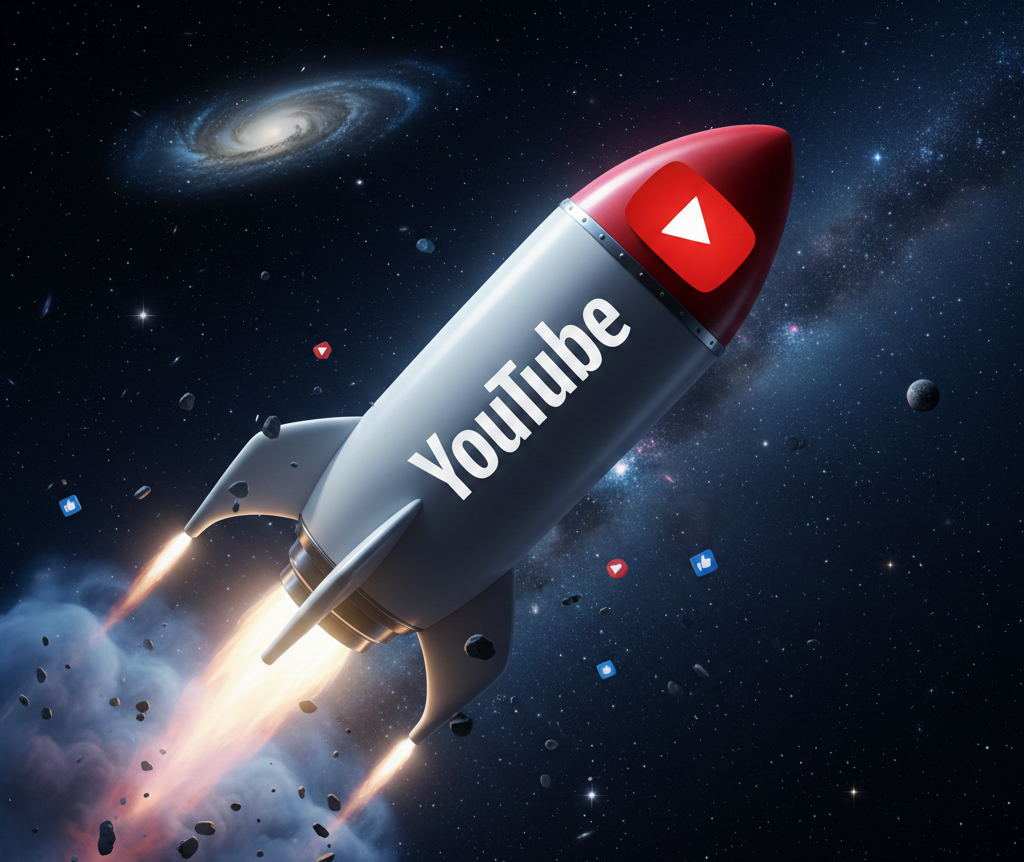 fusée youtube décollant dans l'espace pour une croissance virale.