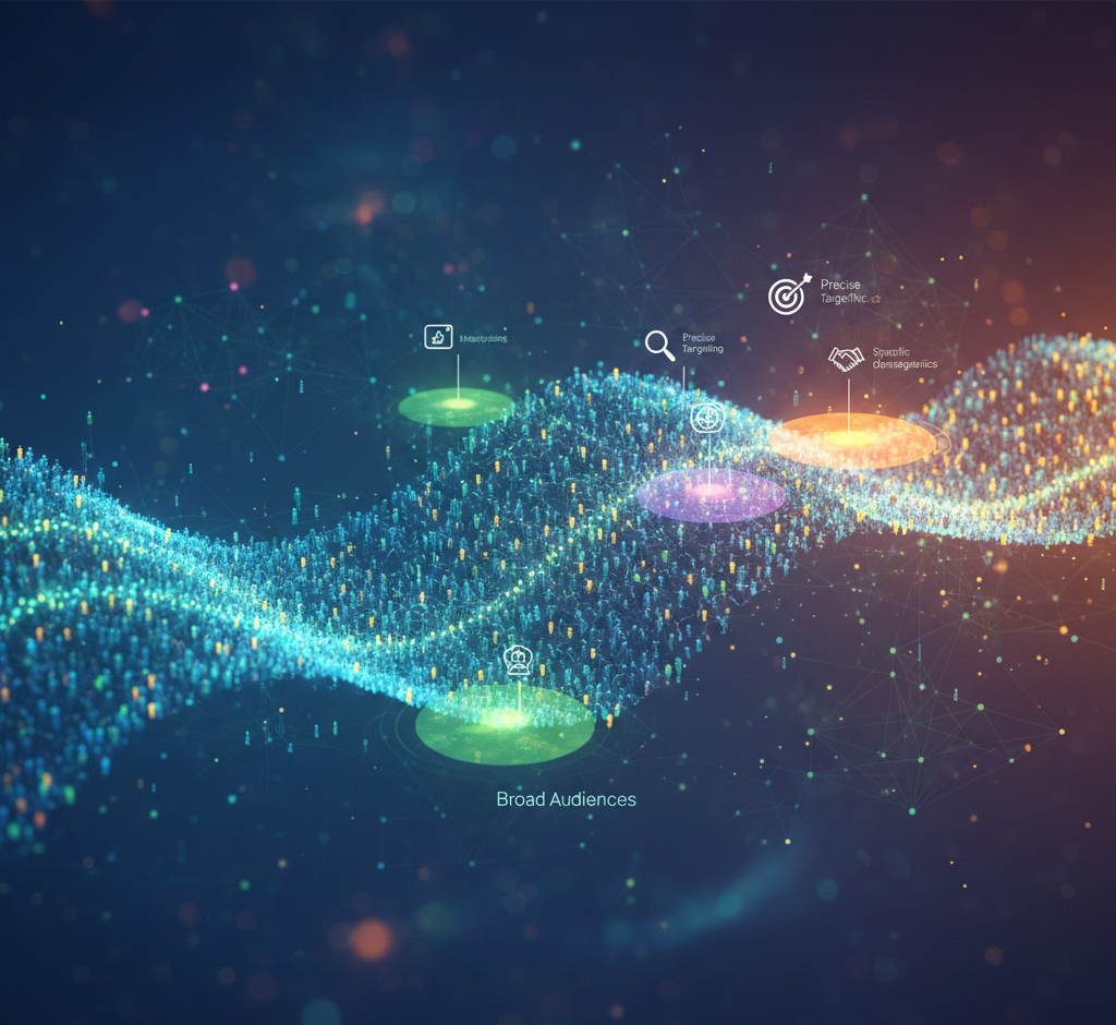 Vague de données lumineuses illustrant le ciblage d'audiences numériques.