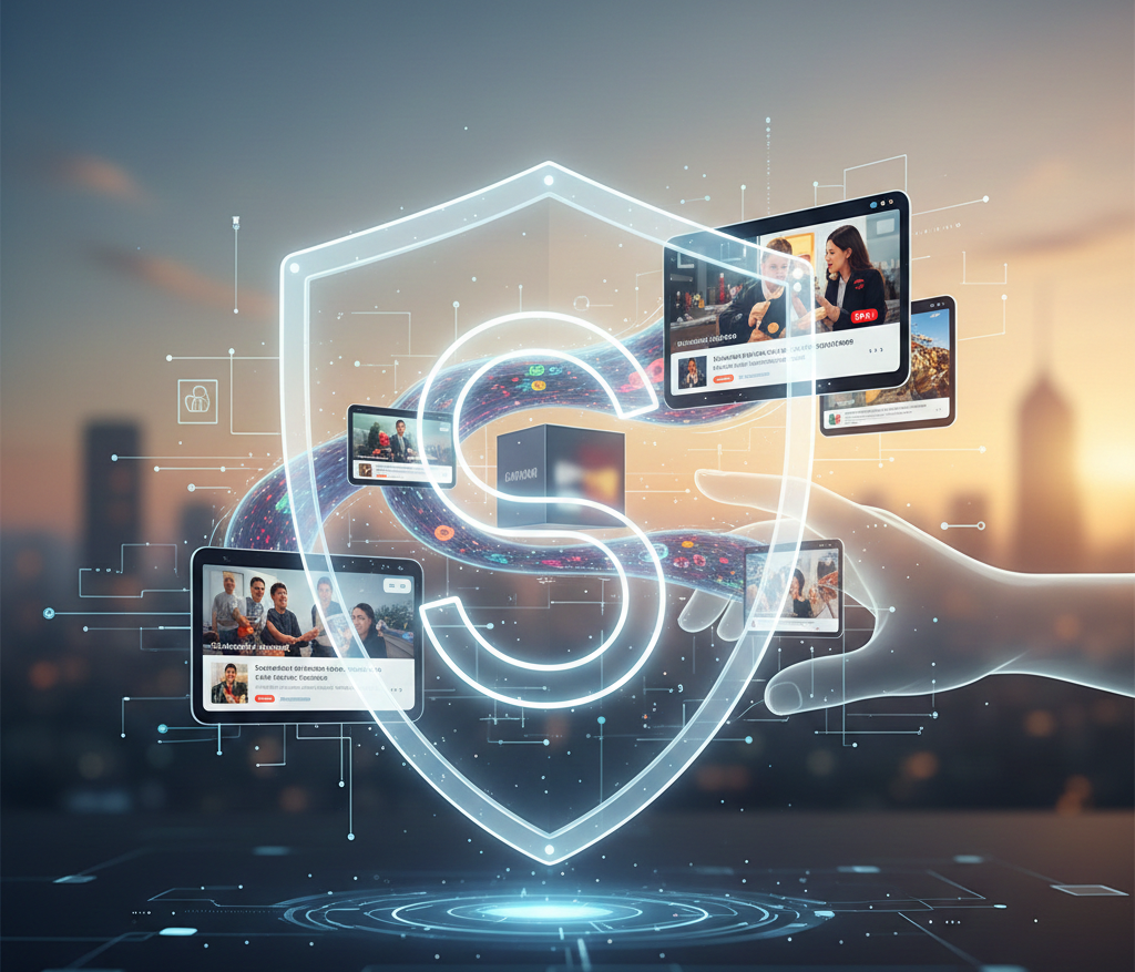 Protection numérique de contenus médias sous un bouclier sécurisé.