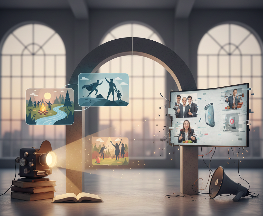 Projecteur d'histoires personnelles évoluant vers un écran de succès professionnel.