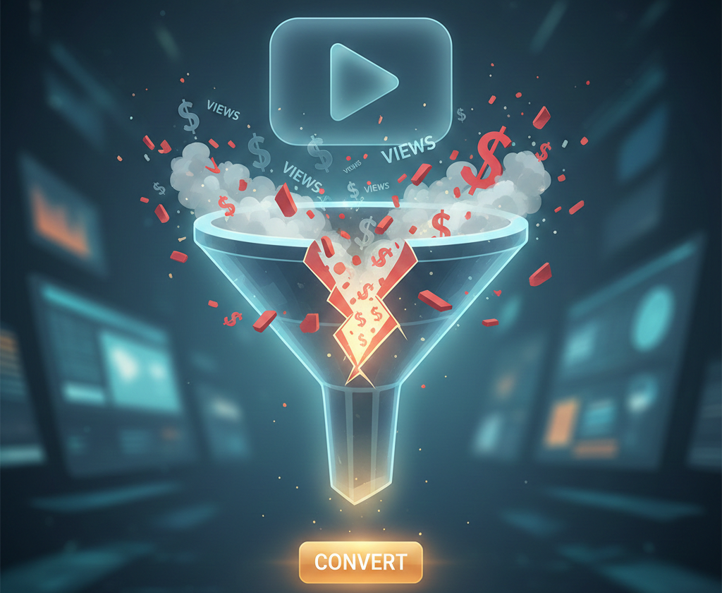 Entonnoir de conversion transformant des vues vidéo en revenus financiers.