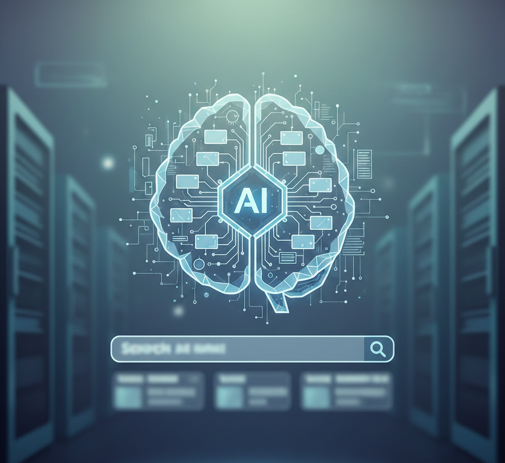 L'insigne « AI » est placé au cœur du cerveau, affirmant le rôle central de la technologie.