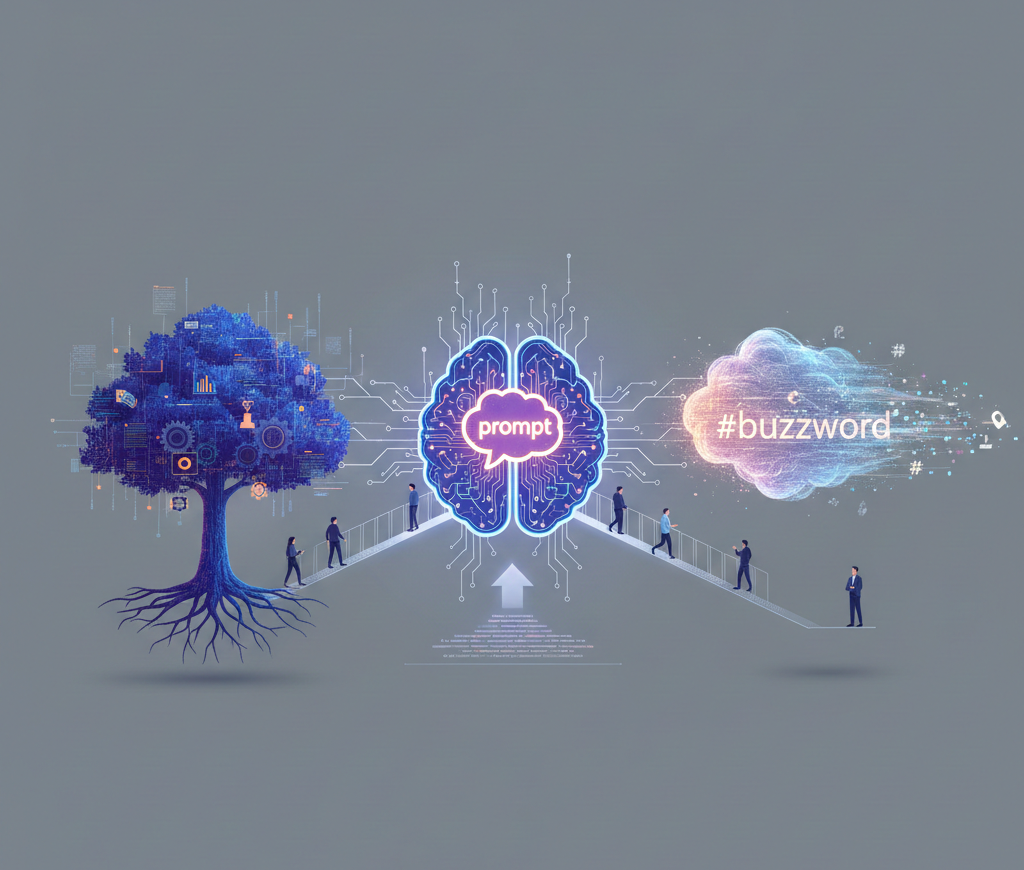 IA connectée entre un arbre numérique et un nuage.