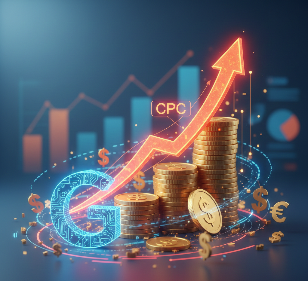 Flèche de croissance CPC surmontant des piles de pièces d'or.