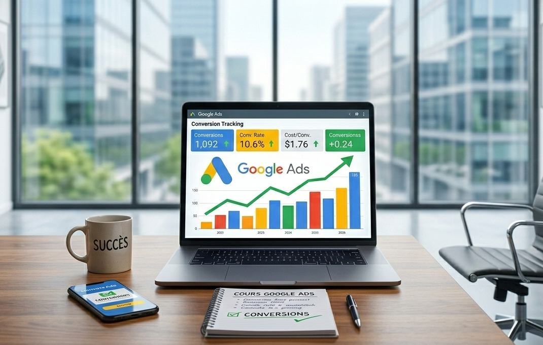graphique de croissance des conversions sur un compte google ads.