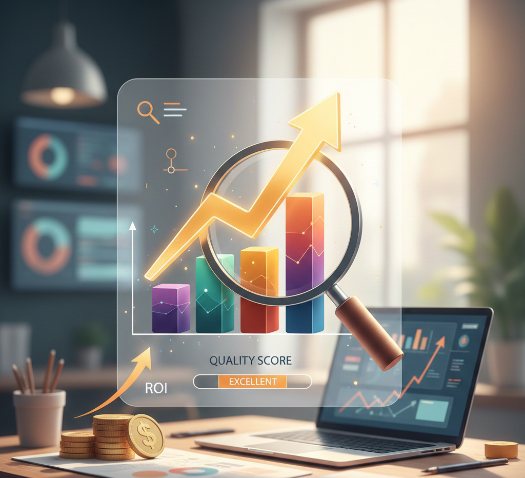 graphique de performance avec score de qualité excellent et roi.