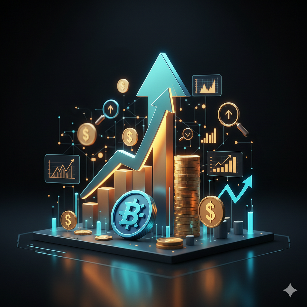 graphiques 3d symbolisant la croissance financière et le succès.