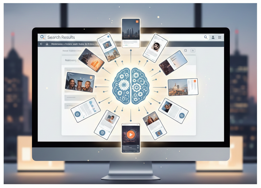 intelligence artificielle générant des annonces publicitaires optimisées sur ordinateur.