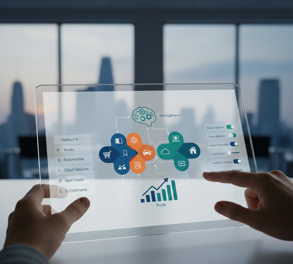 interface interactive gérant le profit et les budgets publicitaires.