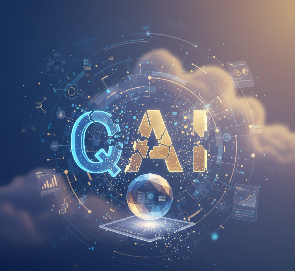 lettres qai stylisées entourées d'une interface de données numériques.