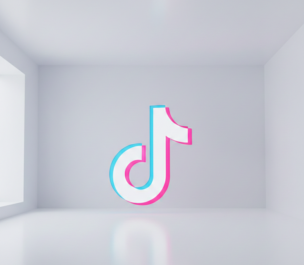 logo tiktok en relief dans une pièce blanche lumineuse.
