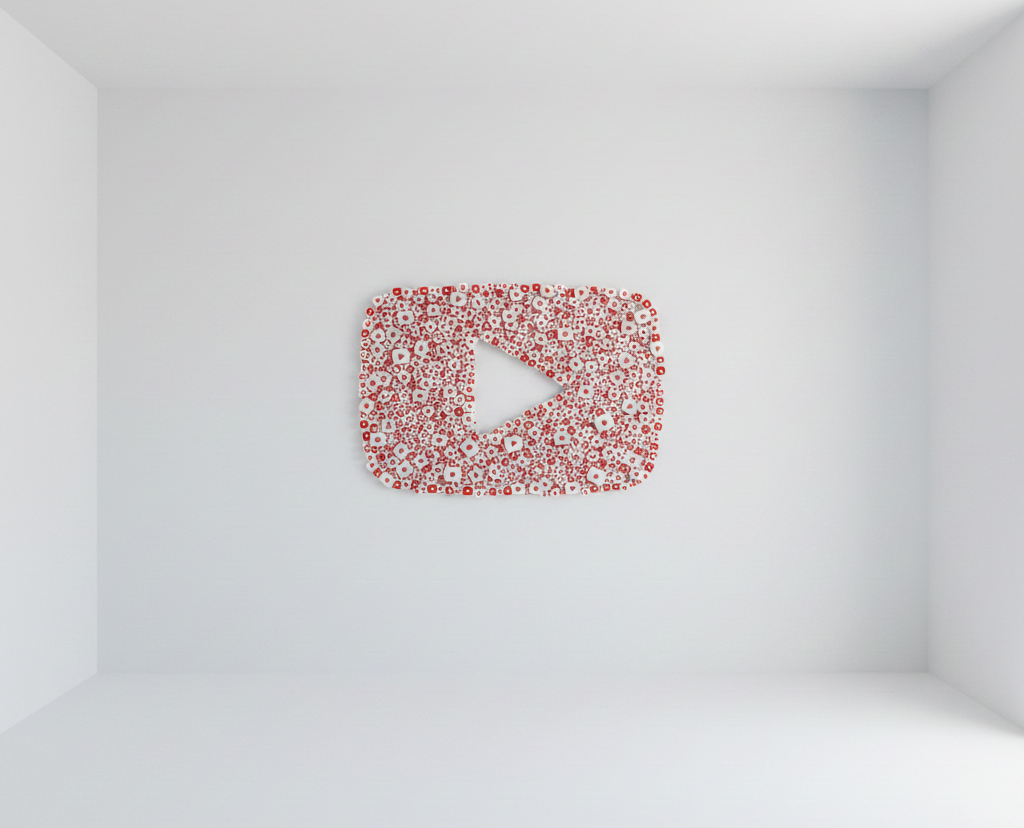 logo youtube scintillant dans un vortex d'étoiles cosmiques.