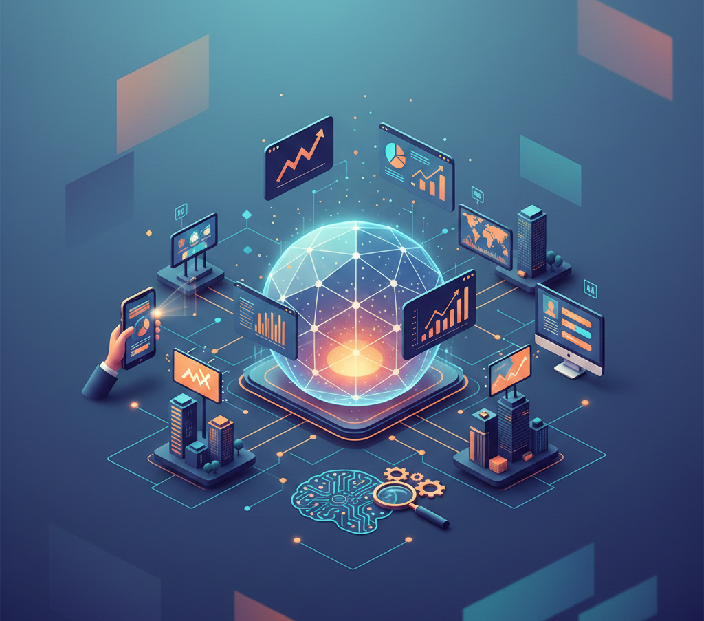 réseau interconnecté de données globales et d'intelligence artificielle.