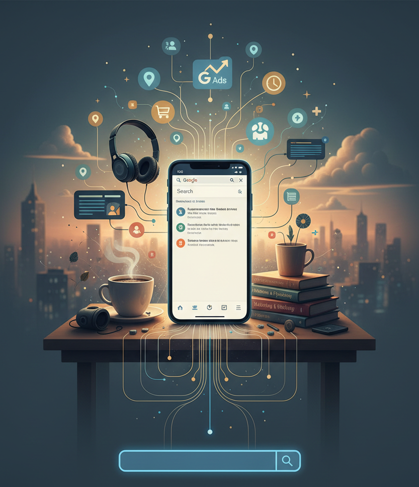 smartphone connecté diffusant des icônes numériques au dessus d'un bureau.